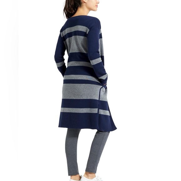 Athleta Reversible Explore Open Front Longline Cardigan Navy Gray Stripe - XXS - Picture 1 of 11